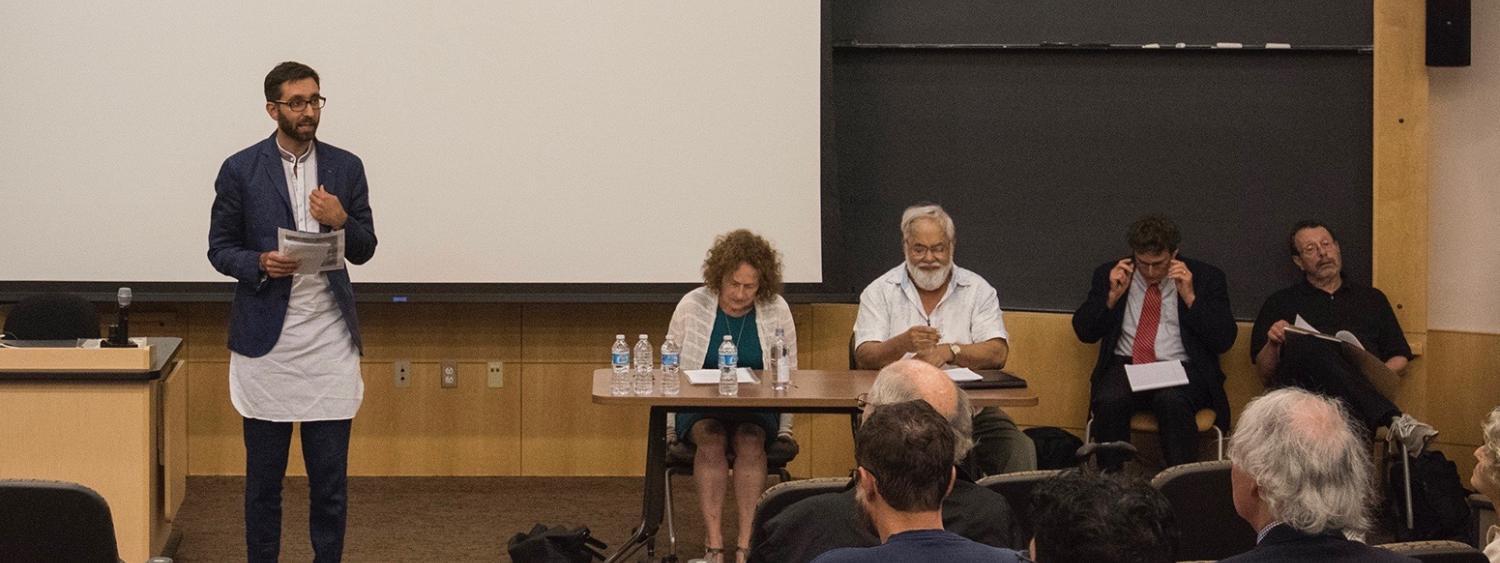 Prof. Adam Hosein introducing speakers at the CVSP panel on Affirmative Action, August 2016