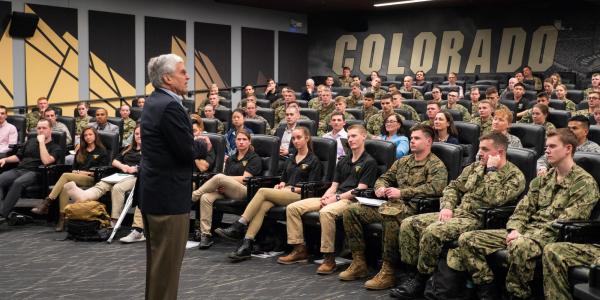 ROTC students listening to retired four-star US Army general George Casey