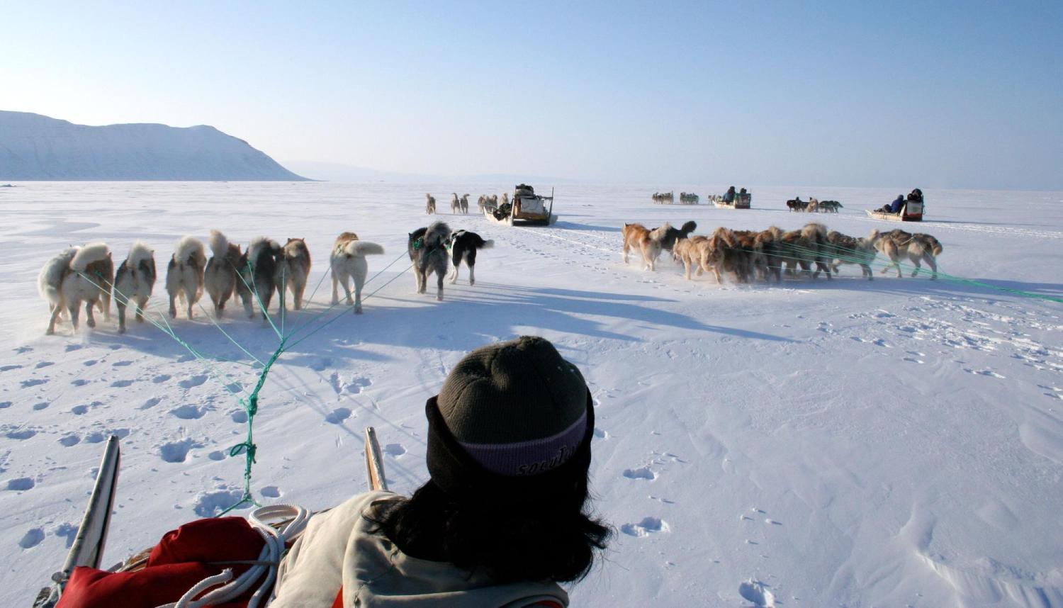 Dogsledding during the Siku-Inuit-Hila project in Greenland
