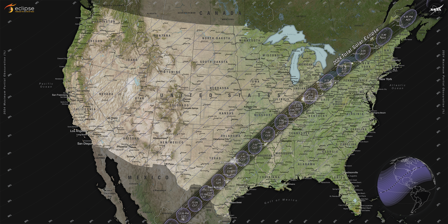 Map of the continental United States with a gray stripe passing through it from Texas northeast into Maine.