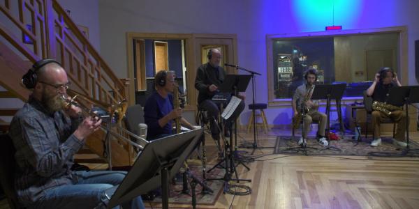 Students and faculty record arrangements at Might Fine Recording studio in Denver 