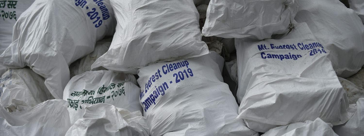 Trash collected in a 2019 cleanup that removed 24,000 pounds of garbage from Mount Everest.